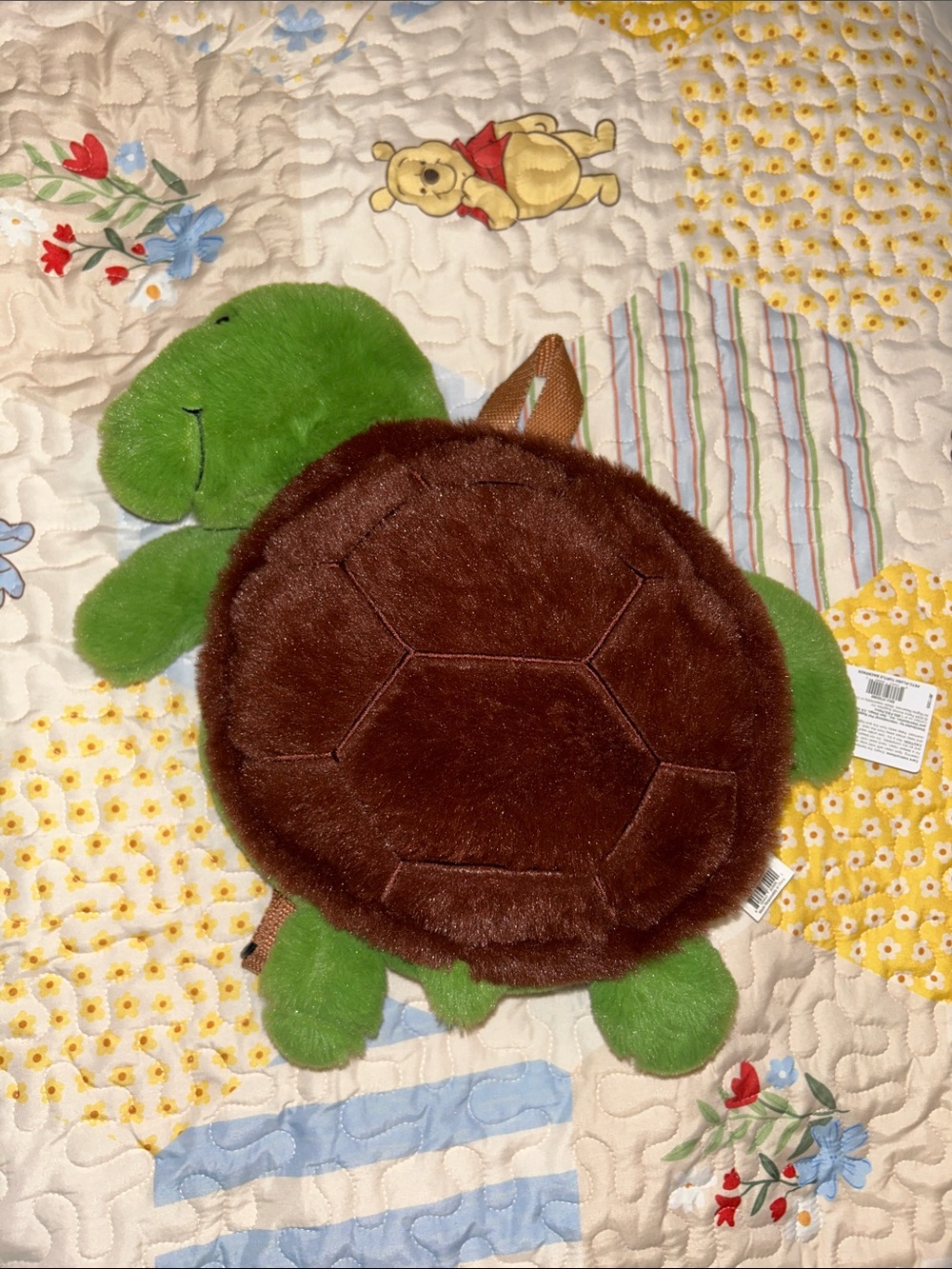 Plush Turtle Kids Backpack - Green and Brown